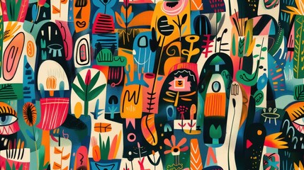 Colorful Abstract Doodle Background With Playful Design Featuring Vibrant Shapes and Fun Patterns