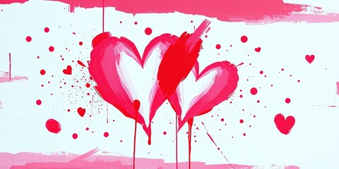Abstract Valentine's Day Canvas Art with Paint Splatter and Brushstrokes