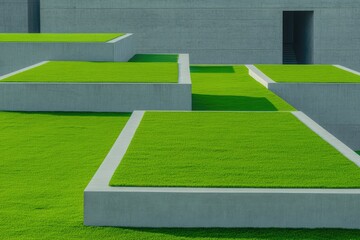 Fototapeta premium Modern landscape design features geometric grass patches and sle