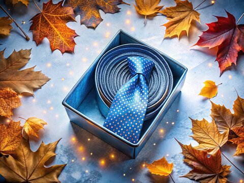 AI-generated autumn tie box, golden ratio night photo.