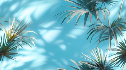 Obraz premium Foliage of Fanpalm Leaves in Vibrant Blue Surrounded by a Cosmic Space Background