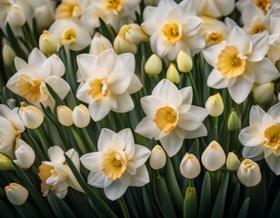 Fototapeta premium close-up photo of fields of white daffodil blooming