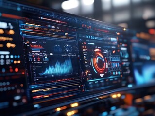 Obraz premium futuristic data analysis on multiple screens