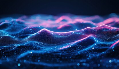 Abstract Blue Pink Neon Particle Waves Background