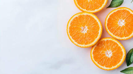 Juicy orange slices on white background, food photography, healthy eating