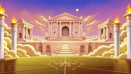 Background Ancient Greek palace Olympus with beautiful sky