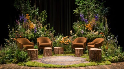 Fototapeta premium Enchanted Forest Gathering: A Serene Floral Stage Setting
