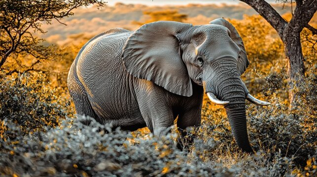 Elephant walking gracefully in african savanna wildlife photography natural habitat golden hour