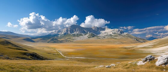 Expansive Views of Campo Imperatore in Gran Sasso and Monti Della Laga National Park During Midday in Abruzzo, Italy