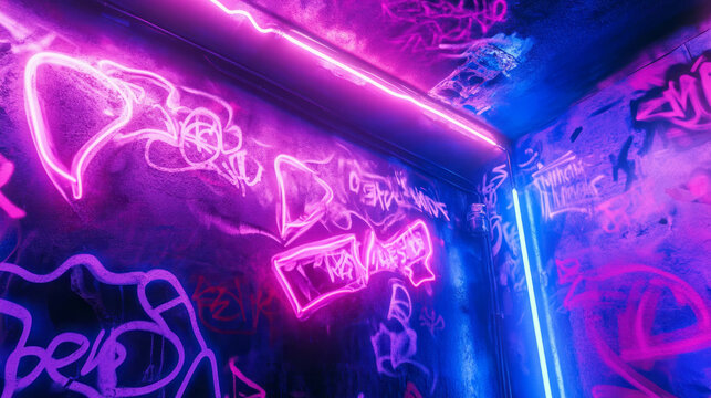 Vibrant neon graffiti wall texture for urban art and design inspiration