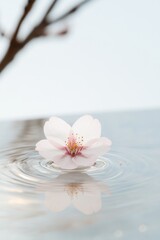 Fototapeta premium Delicate flower floating on serene water creates tranquil atmosp