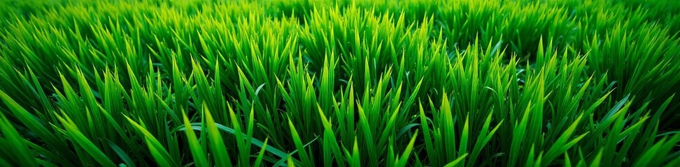 Fototapeta premium Dense emerald grass, overhead perspective, fine detail , chlorophyll, flora