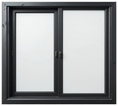 Black window frame with frosted glass panes, transparent background png