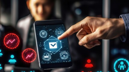 Digital interaction event technology hub mobile device virtual environment close-up view innovative concepts for business efficiency