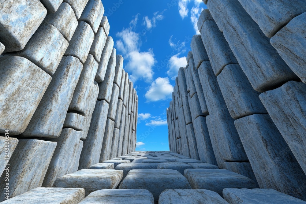 Poster a geometric abstract design of a towering cliff with sharp edges
