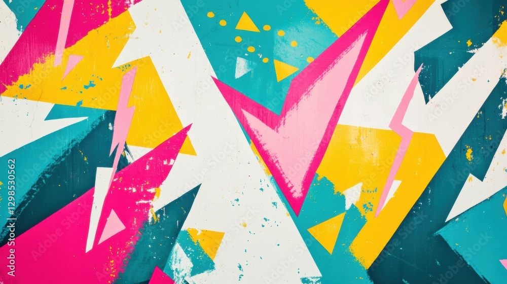 Poster vibrant abstract mural featuring geometric shapes in bright colors on a textured surface. generative