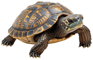 Fototapeta premium Intricate Patterned Tortoise Shell Reptile Crawling, transparent background png