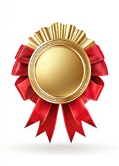 golden medal with red ribbon