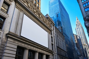 blank billboard on the side of an old building, with a white background and no text or graphics.
