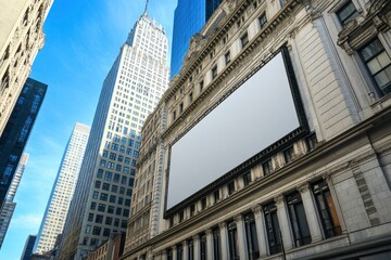 blank billboard on the side of an old building, with a white background and no text or graphics.