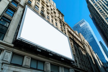 blank billboard on the side of an old building, with a white background and no text or graphics.