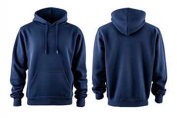 navy blue athletic hoodie, front and back view, isolated on a white background.