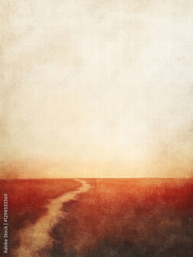 Fototapete Vast landscape with a winding path leading towards a serene horizon at sunset. Generative AI