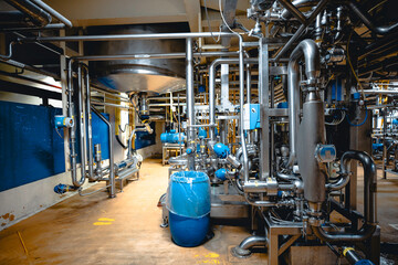 Process stainless steel tanks and pipe with pressure meter in equipment tank facility