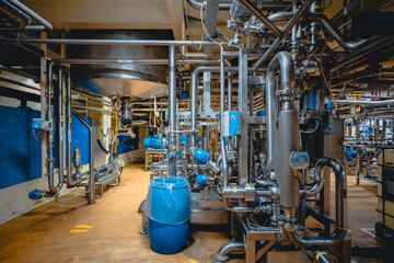 Process stainless steel tanks and pipe with pressure meter in equipment tank facility