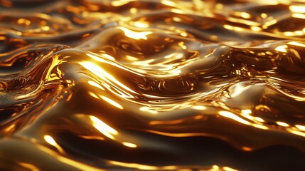 Liquid Gold Texture Background, Abstract Metallic Surface With Smooth Forms, 3D Render