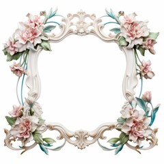 Nouveau art of flower stalks frame jewelry white background accessories.