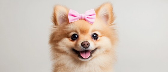 Obraz premium Cute Pomeranian Dog with Pink Bow