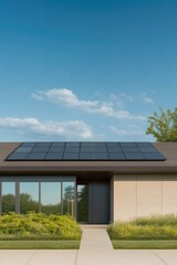 Obraz premium Modern home with solar panels showcases sustainable living and i