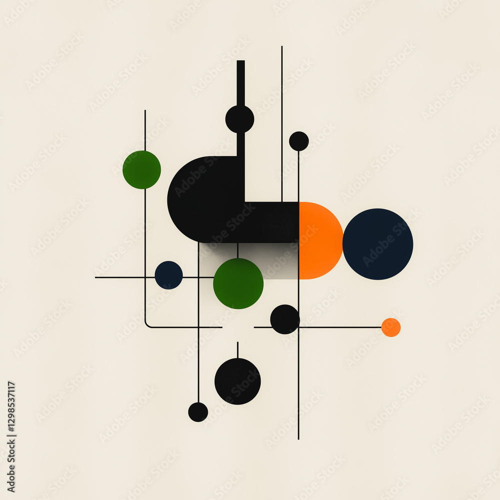 Poster abstract geometric composition: a dynamic visual of geometric shapes. lines intersect with circles i