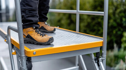 Scaffolding, Free-standing mobile scaffold with wheels, designed for versatility and safety in construction and maintenance tasks.