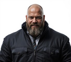 Obraz premium Bald man with beard in dark jacket and tie
