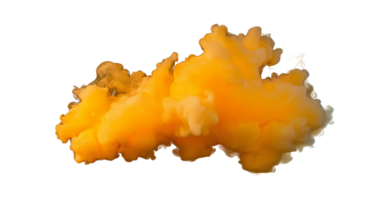 Bright yellow smoke vapor cloud isolated on transparent white background