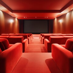 Fototapeta premium Red Theater Room with Seats and Screen