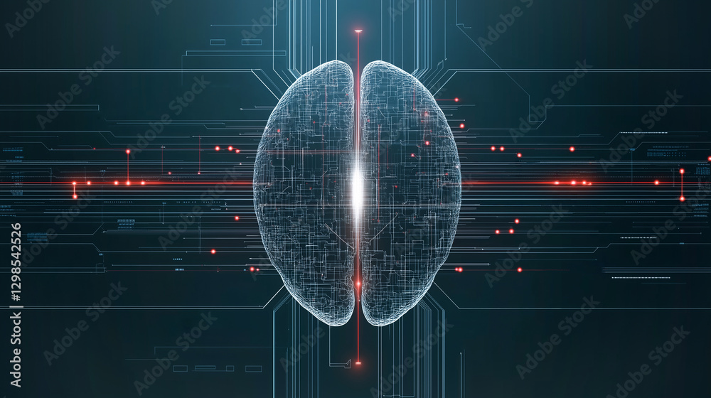 Poster digital brain: abstract representation of a digital brain, symbolizing artificial intelligence, data