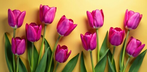 Obraz premium Luxurious purple tulips bloom on a rich gold background, seamless repeat , vibrant, high resolution
