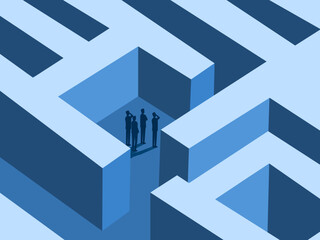 Fototapeta premium team of businessmen standing in a maze