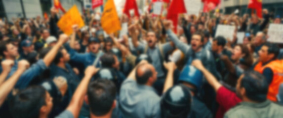 Blurred background emphasizing the collective frustration of a crowd seeking justice