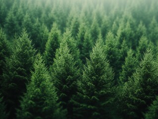 dense evergreen forest in atmospheric light