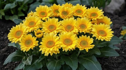Obraz premium Cota Tinctoria Blooming. Bright Golden Marguerite Flowers in Garden Background