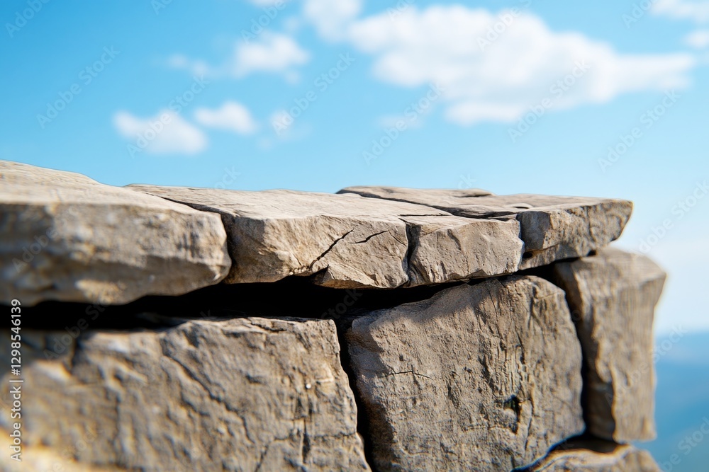 Poster a hyper-realistic close-up of a cliff's rugged rock face, showing every crack and texture detail