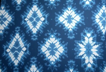 Indigo Diamond Tie-Dye: A Flat Lay Showcasing a Symmetrical Diamond Pattern on Fabric, Highlighting the Rich Textures and Unique Dyeing Techniques.

