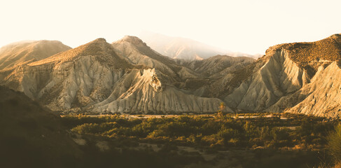 result of water erosion in the Tabernas desert. Arid badlands terrain at the Captive