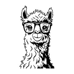 Cool llama in sunglasses. Black and white vector illustration