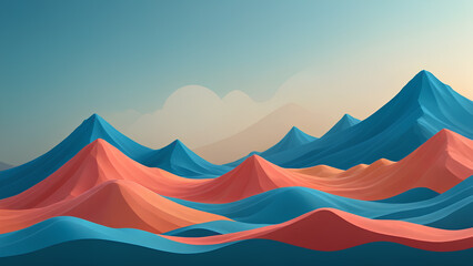 illustration of a mountain landscape with desert dunes and a sunset sky