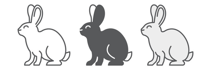 Obraz premium Rabbit icon collection, hare and easter holiday, bunny vector icon set, vector graphics, editable stroke outline sign, eps 10.